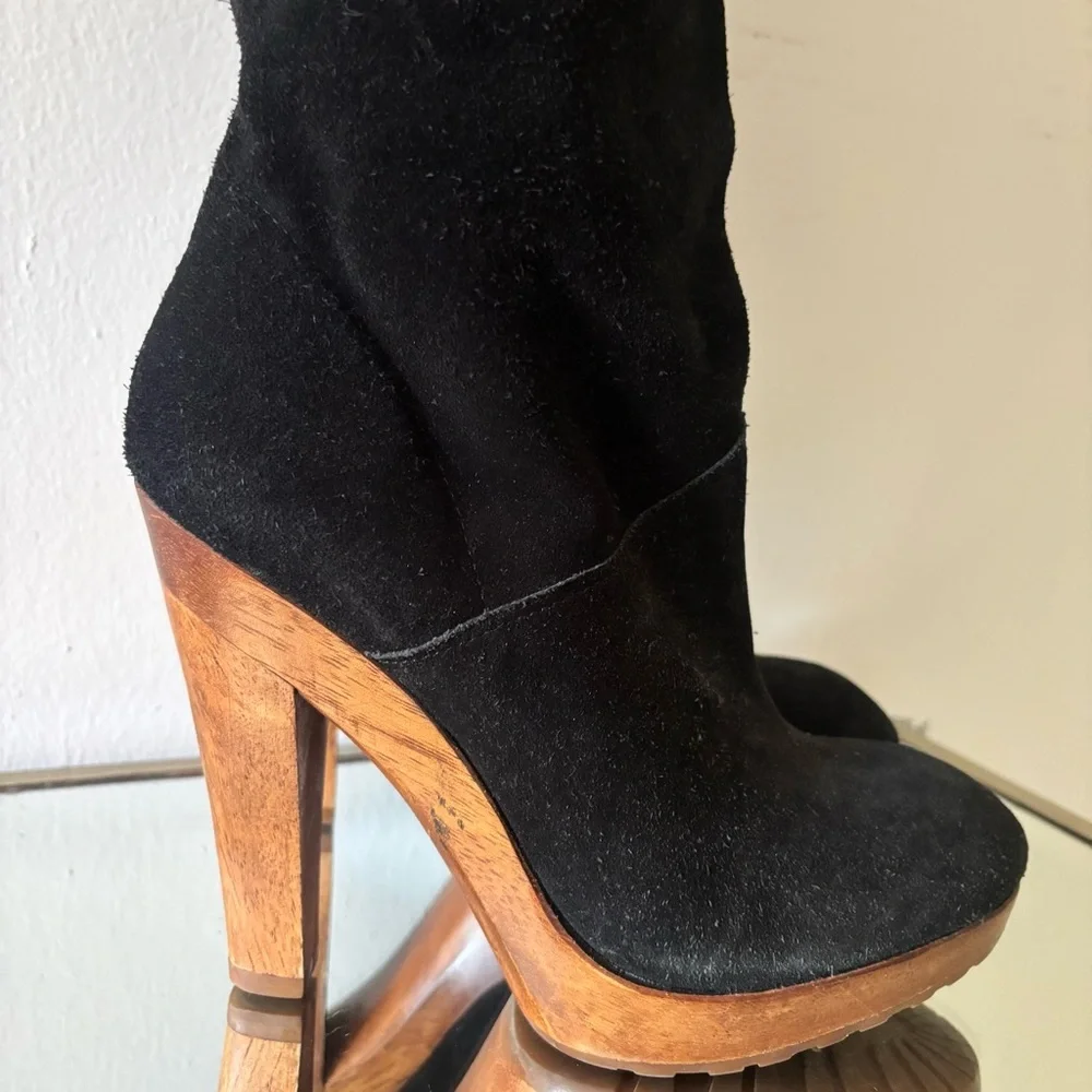 Michael Kors Tall Suede Sz 8.5 Platform Wooden Heel Women's Boots